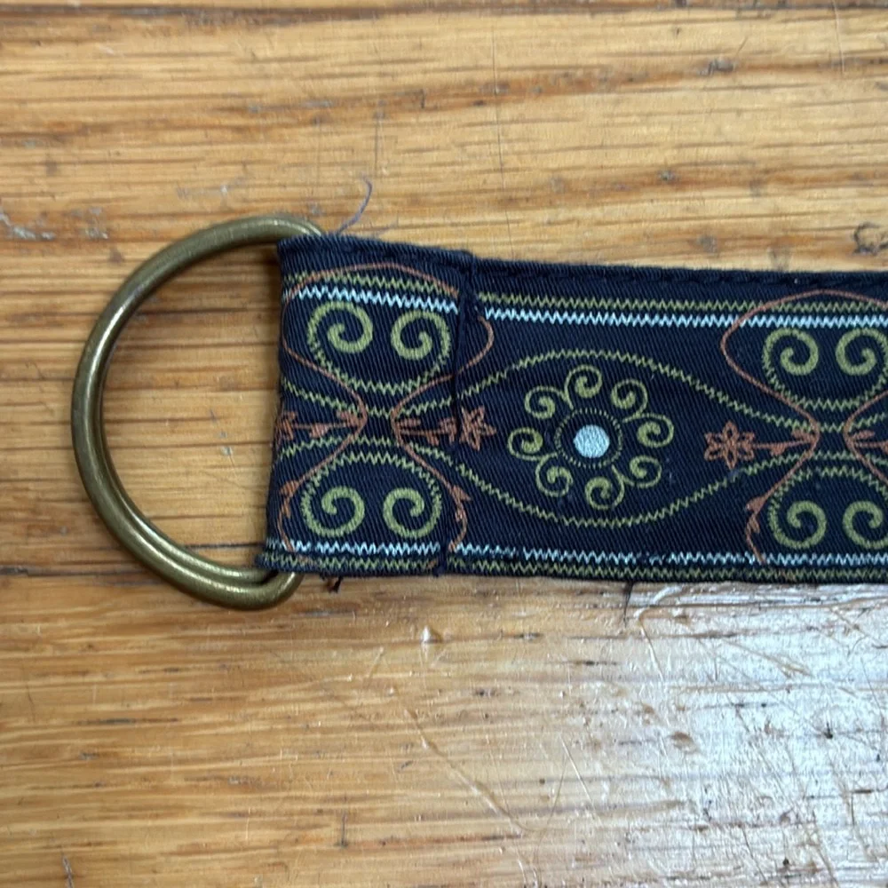 Handmade Navy Blue Floral Pattern Lightweight Belt with Gold Hardware